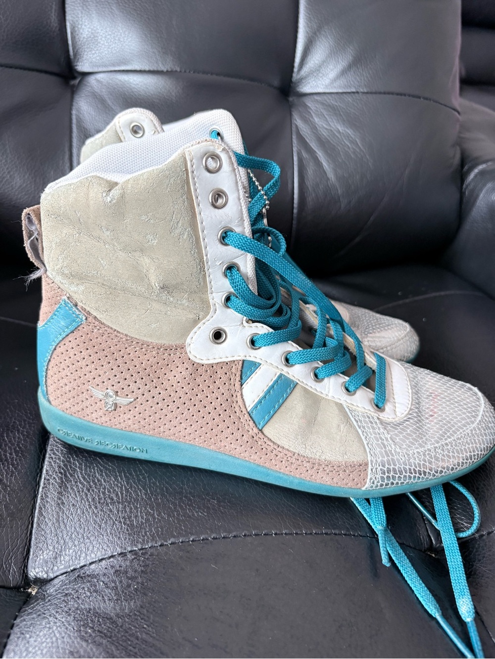 Creative Recreation Women’s High-Top Sneakers in Teal and Beige